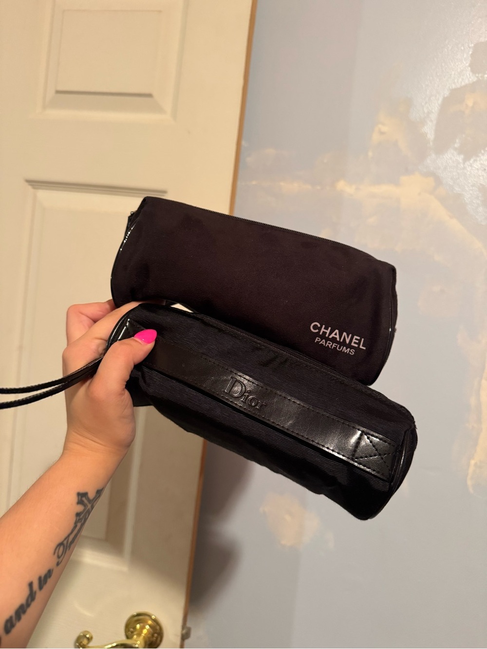 Chanel & Dior Black Cosmetic Pouches - Set of 2